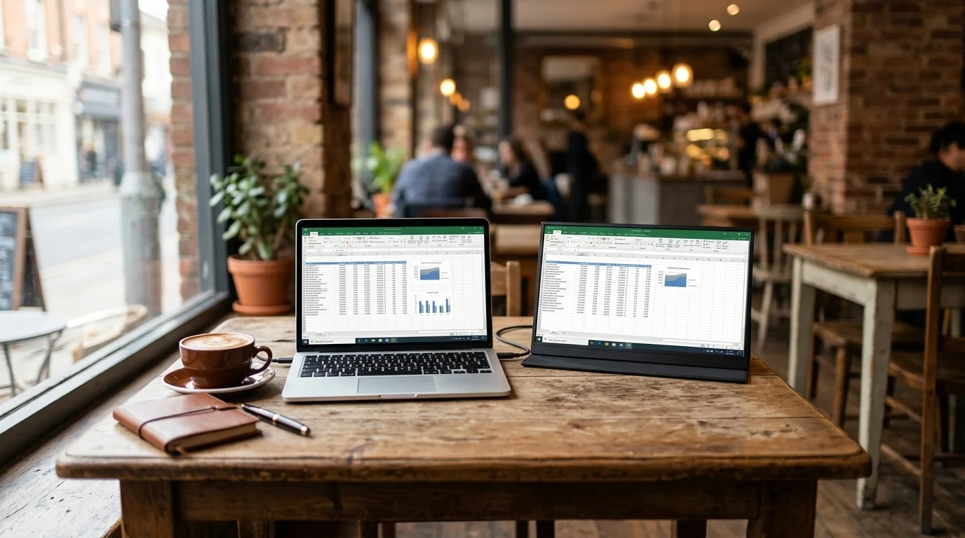 Portable 4K touch monitor connected to laptop