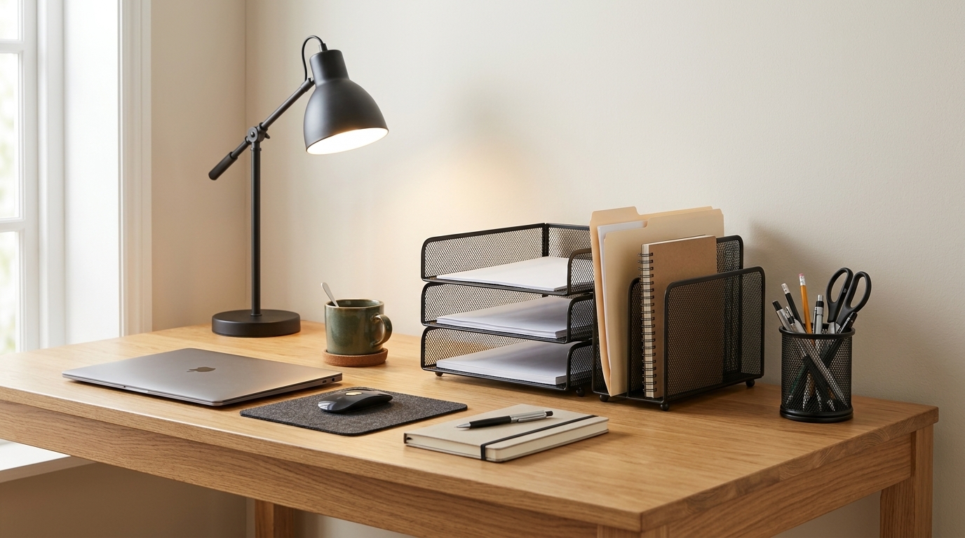 Tidy home-office desk with organizers