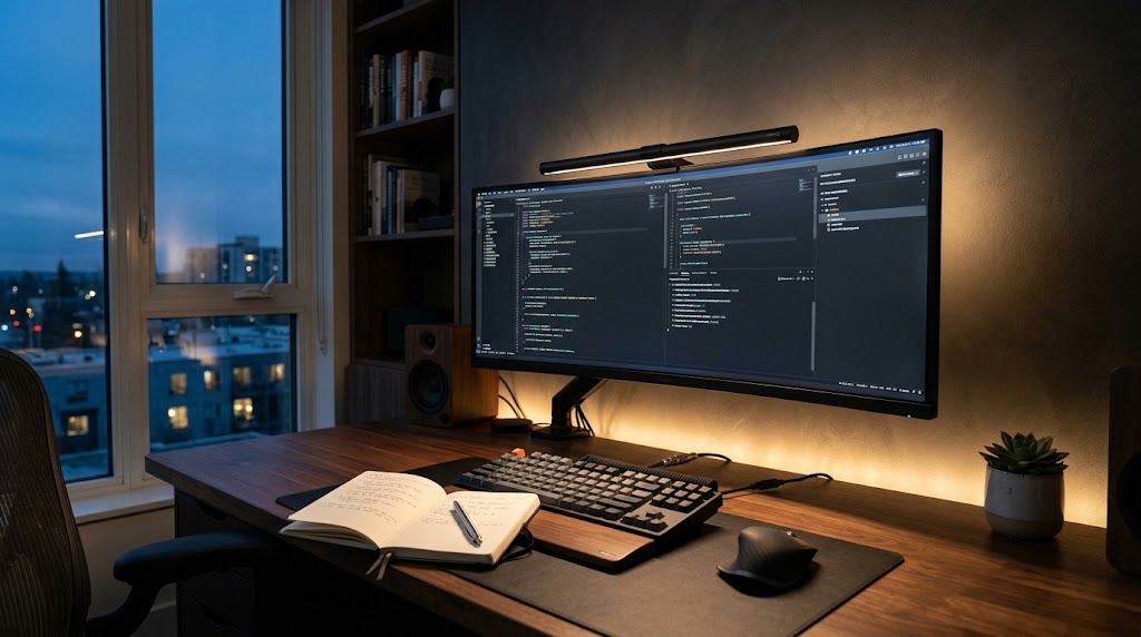 Escritorio con iluminación ergonómica